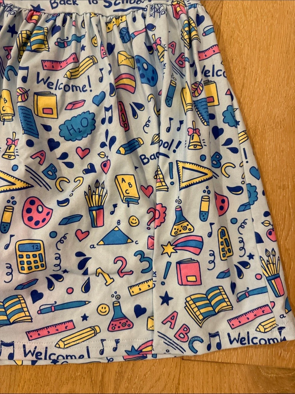 NWOT Girls' Light Blue Back to School Print Flutter-Sleeve Dress size 6-7